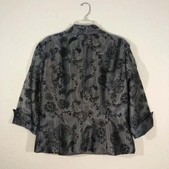 R&M RICHARDS Gunmetal Embroidered Floral Duster Jacket organza style 18 - Picture 10 of 16